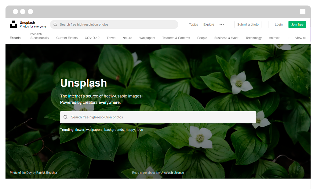 Captura de tela do banco de imagens grátis Unsplash