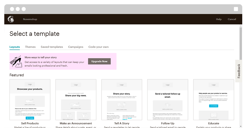 Captura de tela da ferramenta de e-mail marketing grátis Mailchimp