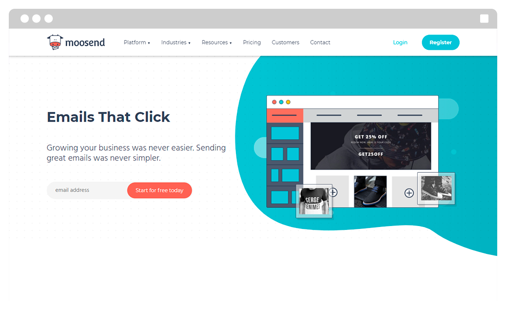 Captura de tela da ferramenta de e-mail marketing grátis Moosend
