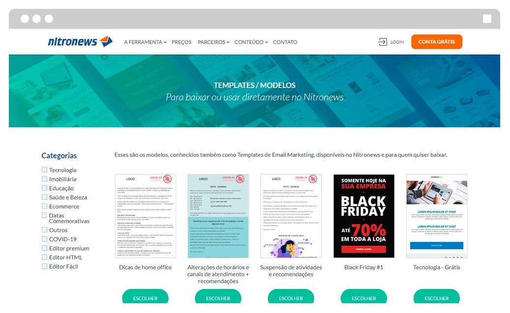 Captura de tela da ferramenta de e-mail marketing grátis Nitronews