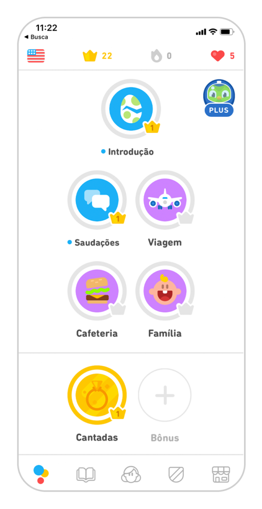 Captura de tela do aplicativo do Duolingo