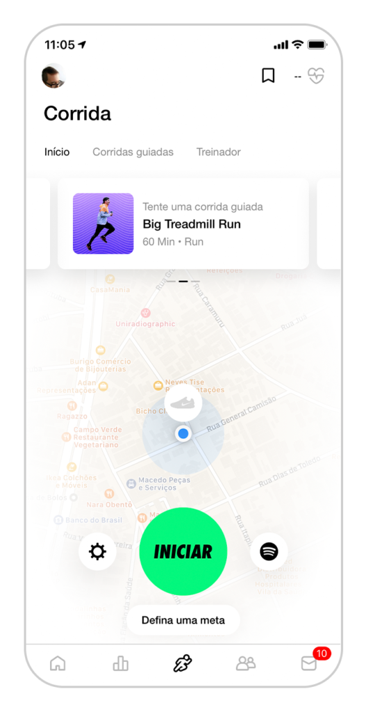 Captura de tela do app do Nike Plus para corrida