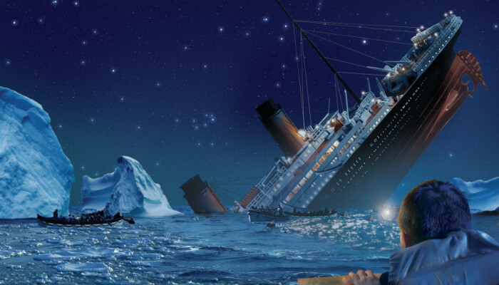 Os 10 maiores erros dentro da sua campanha no Google Ads Imagem do navio Titanic já metade submerso, representando erros na campanha do Google Ads