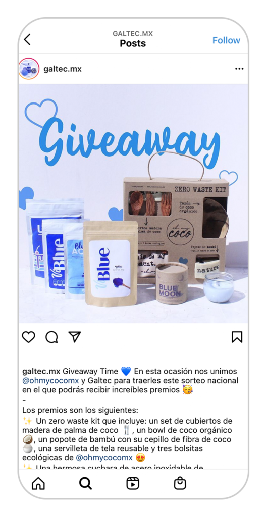 Cómo vender en Instagram: ejemplo giveaway en Instagram