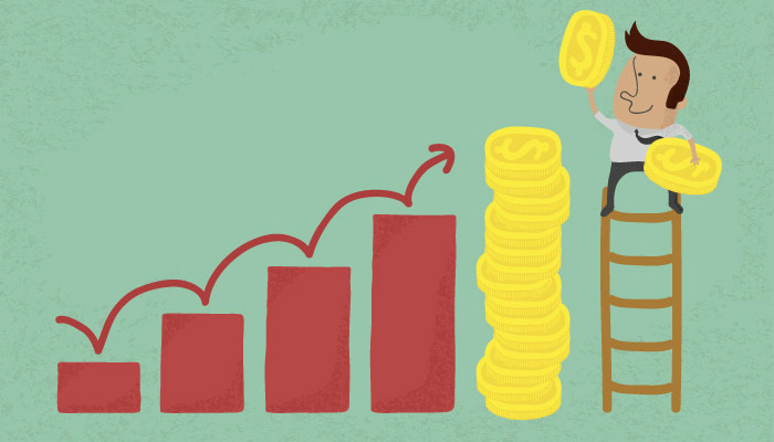 Como fazer o planejamento financeiro da sua empresa Ilustração de homem empilhando moedas representa o planejamento financeiro