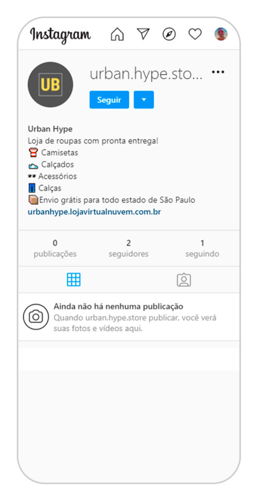 Captura de tela do Instagram da loja Urban Hype