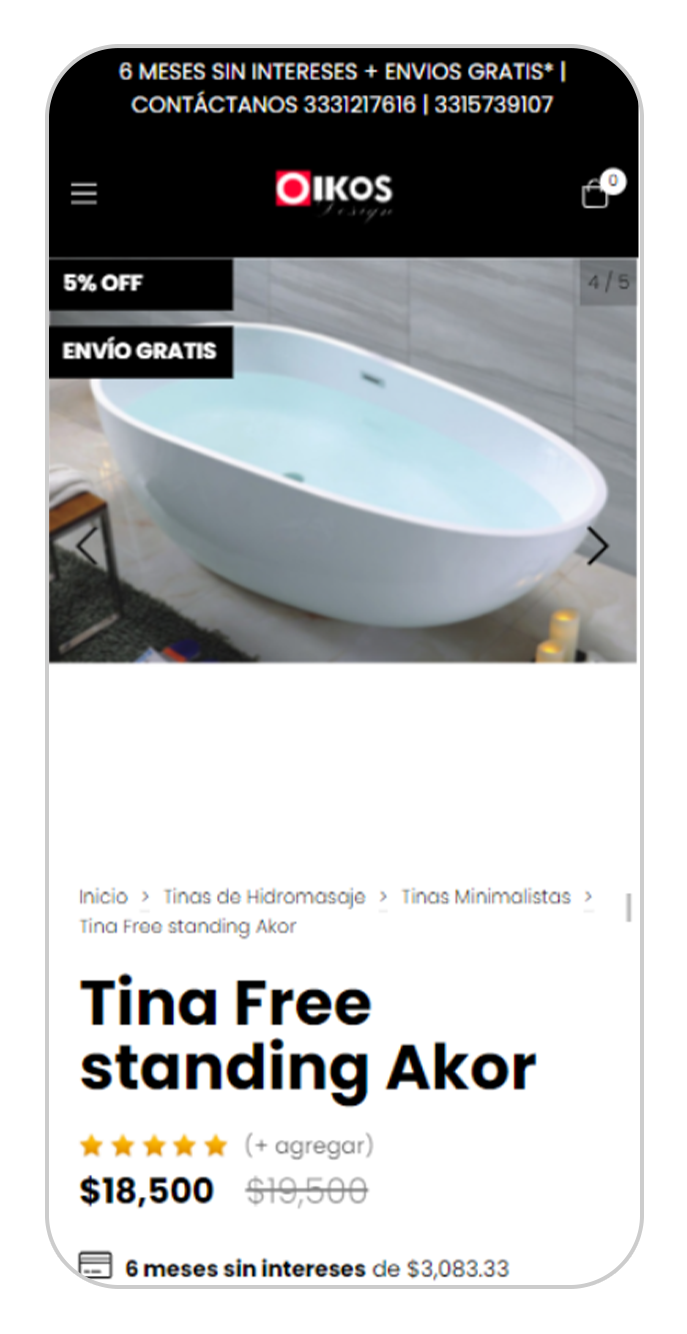 Tina de baño minimalista