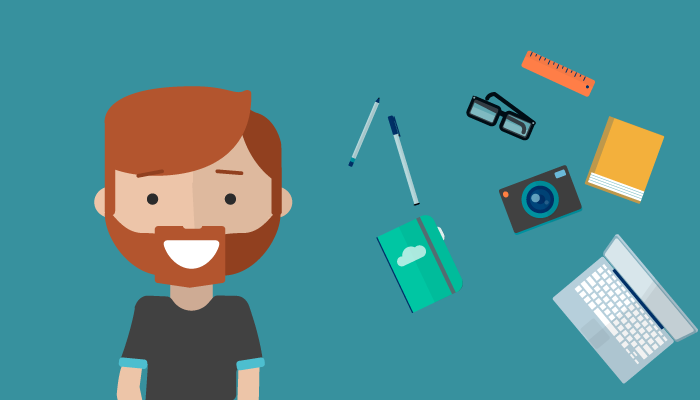 5 boas ferramentas para desenho de landing pages Ilustração de homem com ferramentas para criatividade representando o design de landing pages