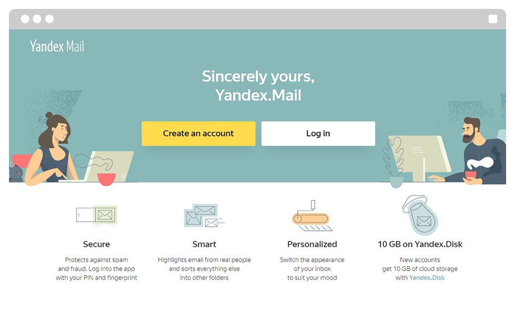 Página de registro de Yandex Mail