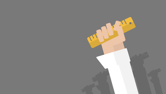 3 métricas essenciais para design de landing pages Ilustração de mão segurando régua representa as métricas de landing pages