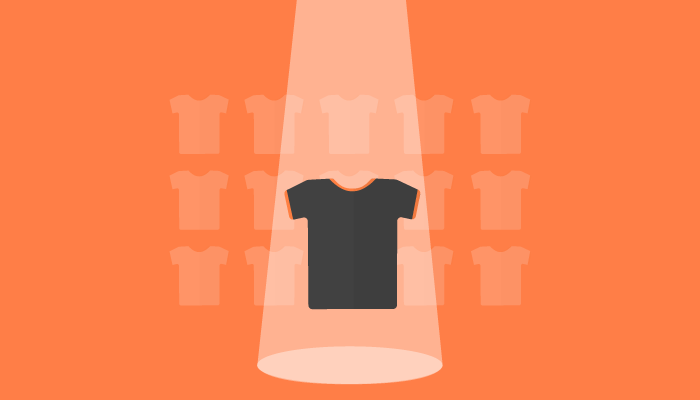 Funções que não podem faltar na sua página de listagem de produtos Ilustração de camiseta em frente a outras peças da roupa representam funções que não podem faltar na página de produtos