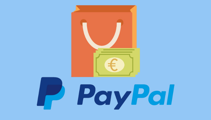 Como cobrar online com o PayPal Ilustração de sacola e de cédulas com logo do PayPal abaixo