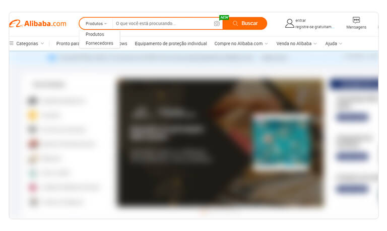 Imagem mostra captura de tela do e-commerce, ilustrando o primeiro passo de como importar do Alibaba: a busca no site