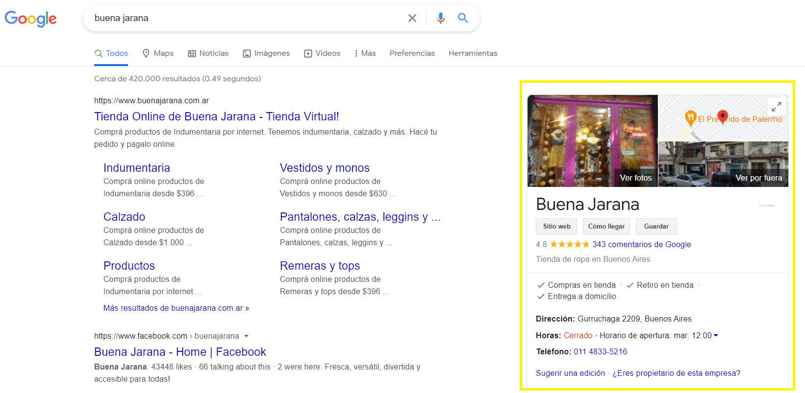 google my business ejemplo buena jarana