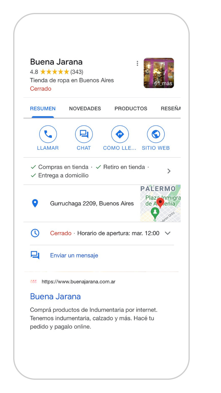 google my business ejemplo mobile