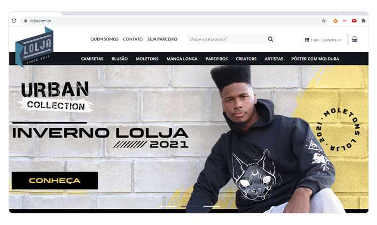  Mockup com print do site da Lolja para representar como montar uma loja virtual de roupas.