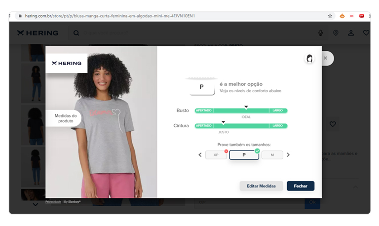  Mockup com print de um exemplo de provador virtual na loja online da Hering.