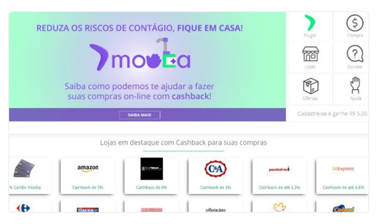 Interface de cashback da Mooba