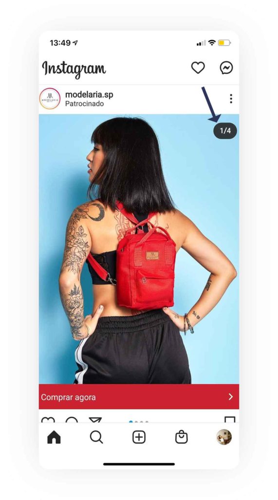 Captura de tela de anúncio do Instagram Ads no formato carrossel