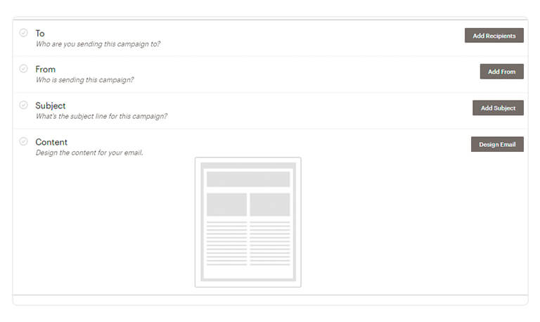 Captura de tela do layout para criar e-mail marketing no MailChimp