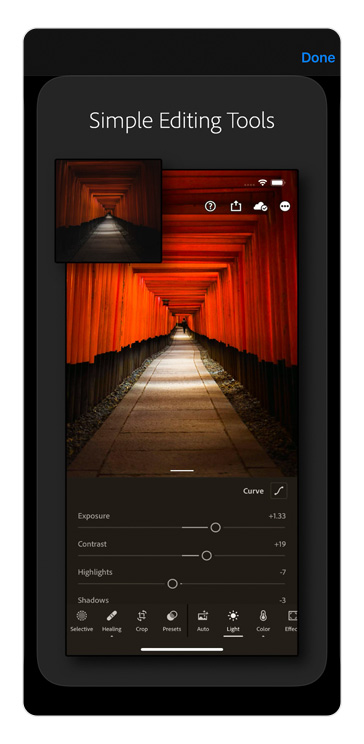 Mockup de celular mostrando a ferramenta para Instagram Lightroom.