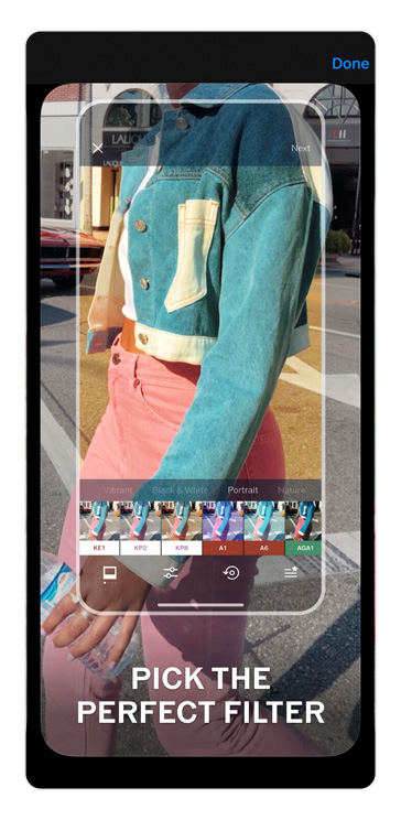 Mockup de celular mostrando a ferramenta para Instagram VSCO.