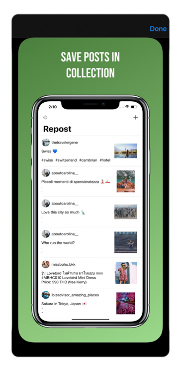 Mockup de celular mostrando a ferramenta para Instagram Easy Repost.