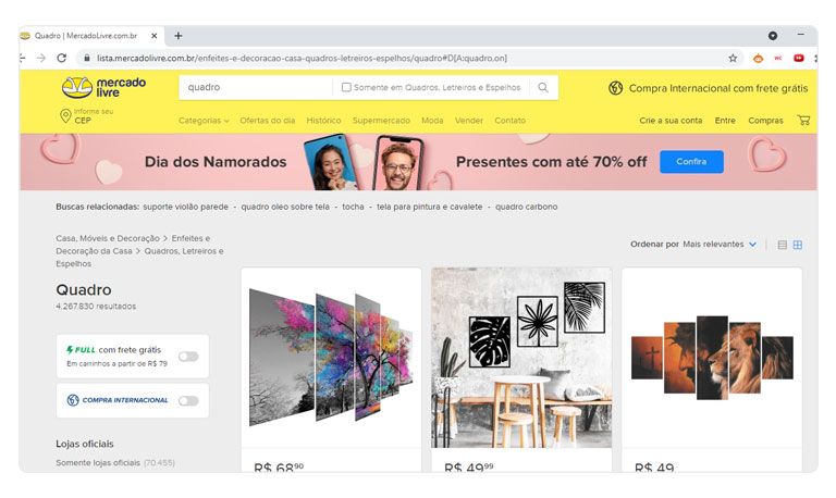 Mockup do site Mercado Livre para representar como vender artesanato pela internet.