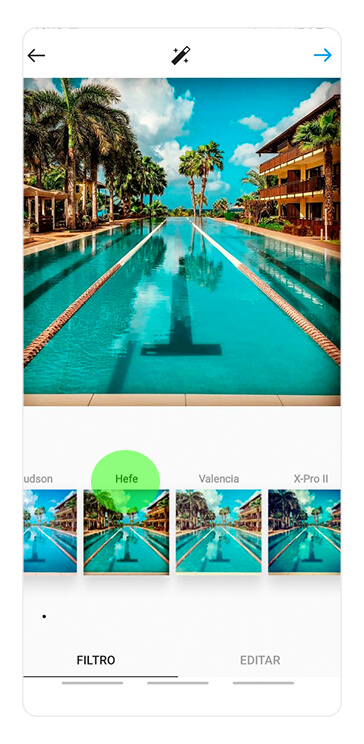 captura de tela do Instagram, funcionalidade para escolher filtro para a foto