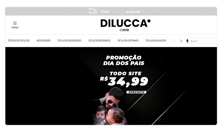 Captura de tela da loja Dilucca mostrando uma campanha de dia dos pais.