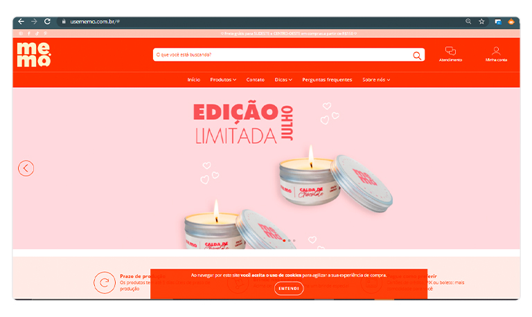 Captura de tela da loja Me.Mo mostrando exemplo de um banner para e-commerce.