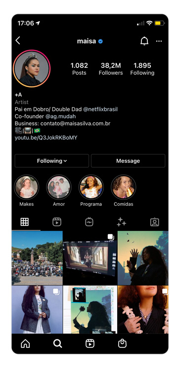 Perfil no Instagram da influenciadora digital Maísa.