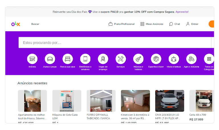 Captura do site de compras OLX.