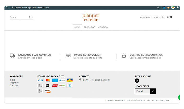 Captura de tela da loja Planner Estelar mostrando exemplo de um banner para e-commerce.