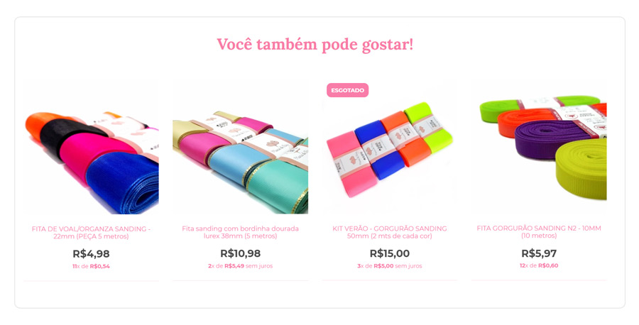 Recomendações personalizadas na página de produtos da Mania de Fitas.