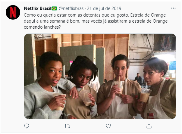 Tweet feito pela Netflix Brasil para dar exemplo de como melhorar o engajamento no Twitter.