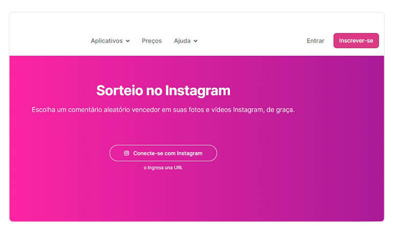 Captura de tela do AppSorteos, ferramenta para sorteio no Instagram 