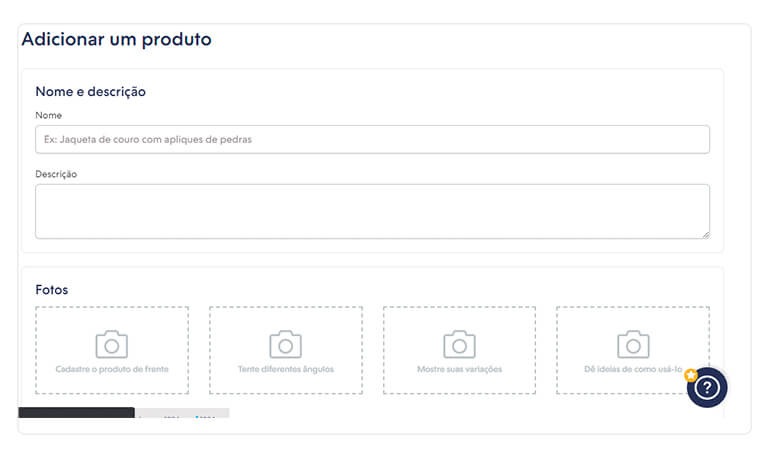 captura de tela da página para descrição de produtos na loja virtual nuvemshop