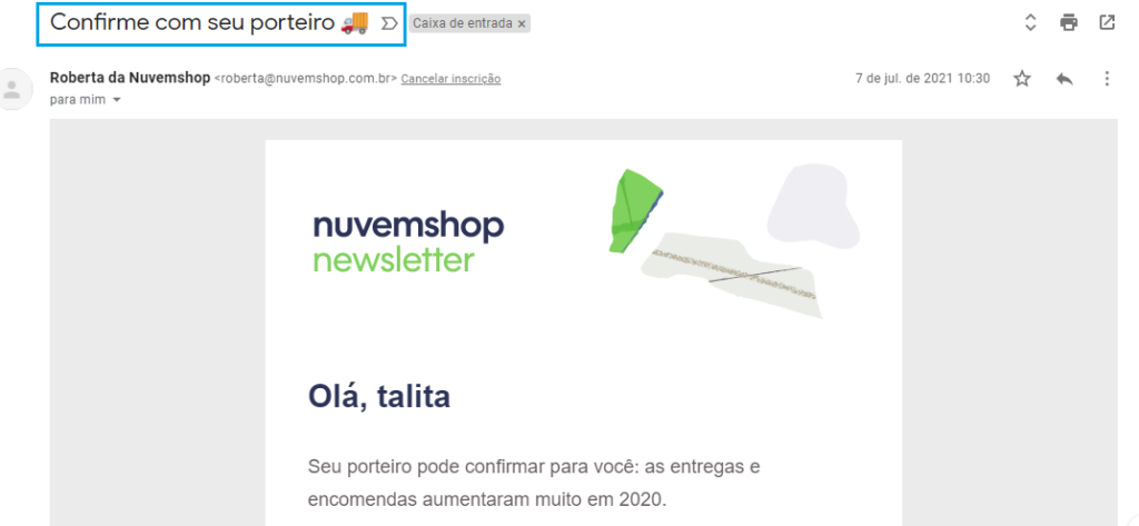 Print de exemplo de email marketing da Nuvemshop.