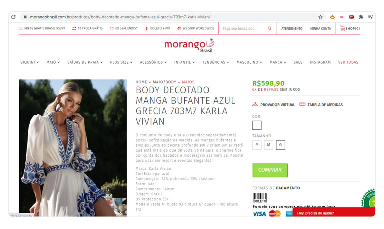 Mockup das descrições da loja Morango Brasil para demonstrar como montar um ecommerce.
