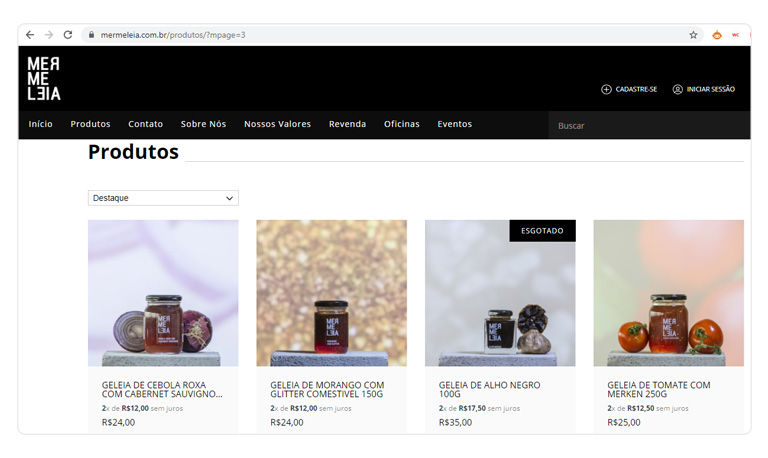 Mockup mostrando o site da Mermeleia para representar como vender comida pela internet.