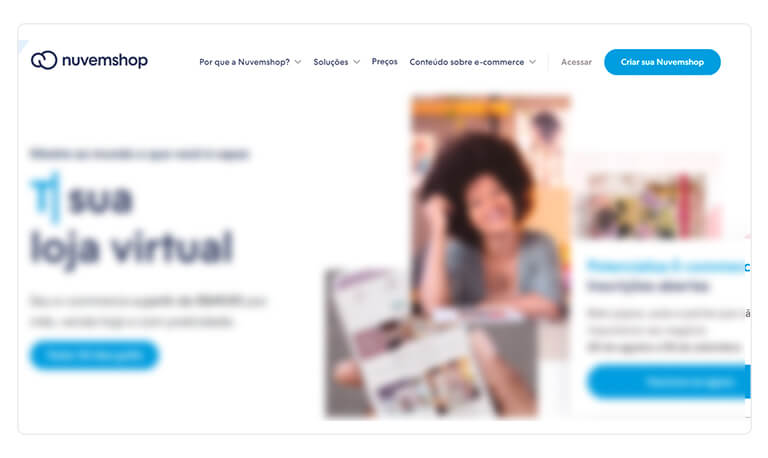 captura de tela da página inicial do site da Nuvemshop, primeiro página para criar uma loja Nuvemshop