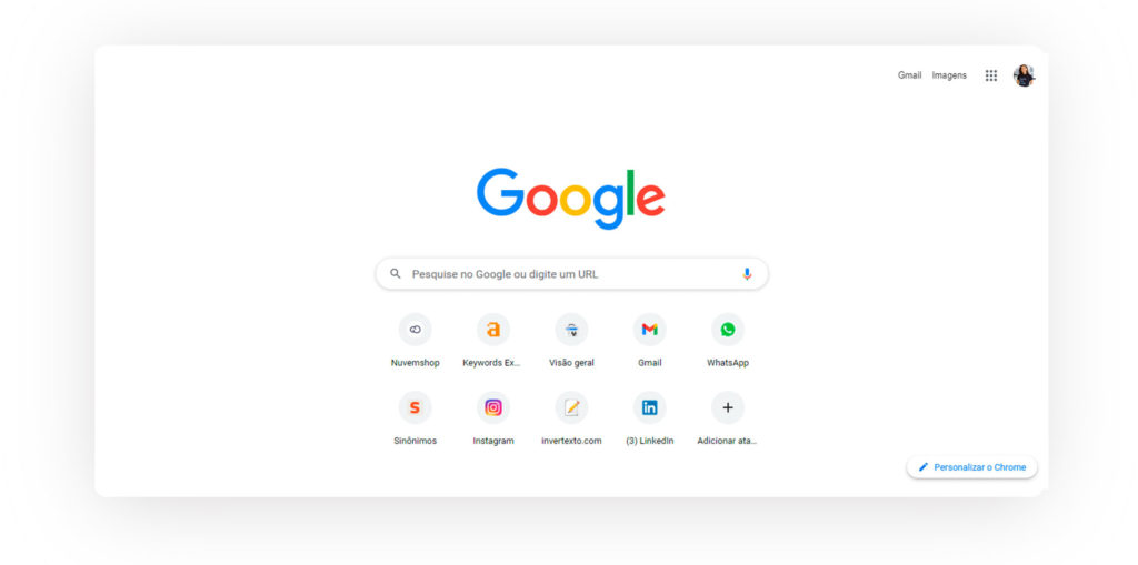 Captura de tela do Google mostra miniaturas de páginas favoritas com seus respectivos favicons