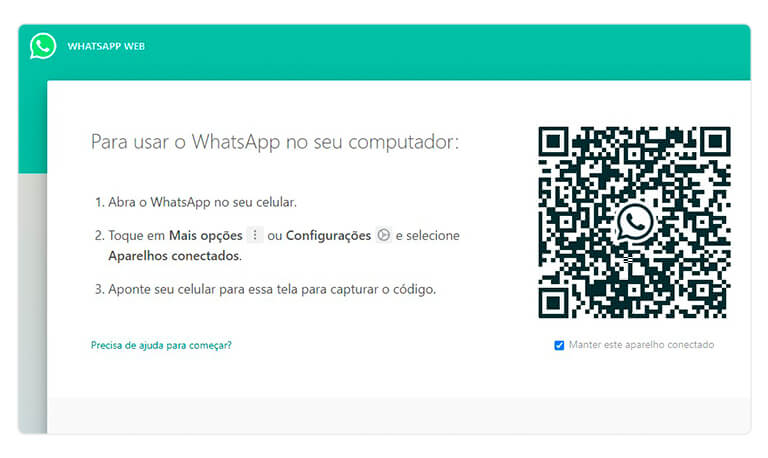 captura de tela do qr code, responsável por conectar o whatsapp no navegador ou desktop 