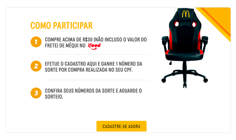 captura de tela de formulário no site do McDonald's, utilizado para validar participação de seguidores do sorteio promovido no Instagram 