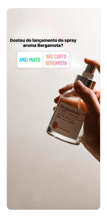 captura de tela de enquete de instagram, solicitando feedback dos clientes sobre uma essência de perfume 