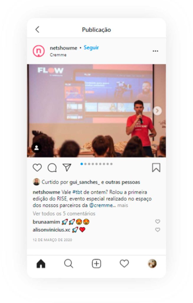 Captura de tela do Instagram mostra post com foto em um evento, muito efetivo no marketing no Instagram