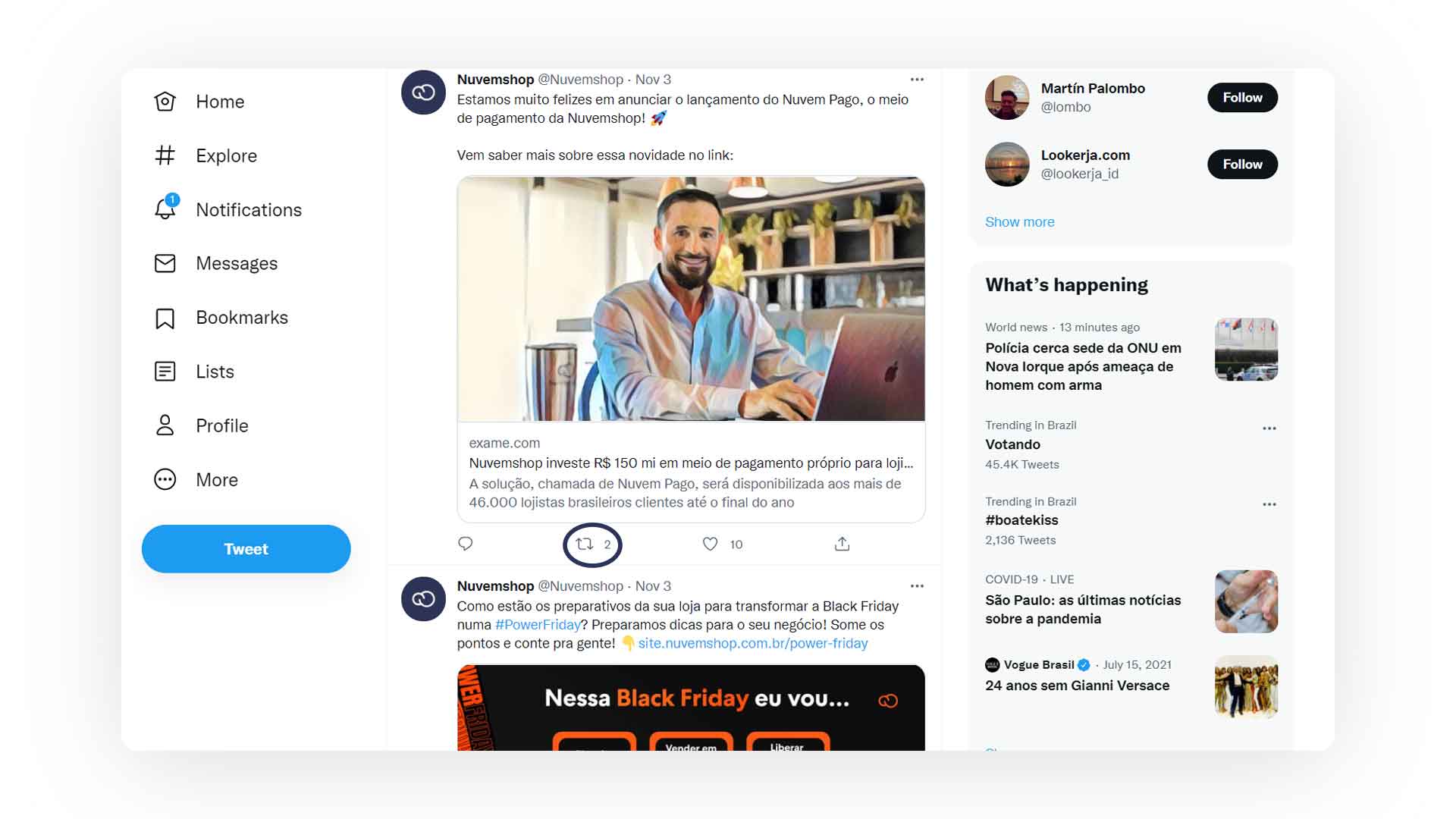 Print screen mostrando como funcionam os retuítes no Twitter