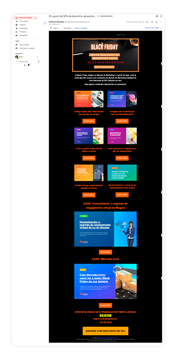 captura de tela de e-mail marketing promocional divulgando curso de marketing digital 