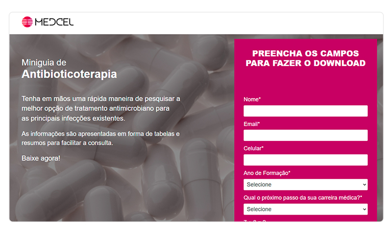 Exemplo de landing page da MedCel, que ajuda estudantes recém-formados de medicina
